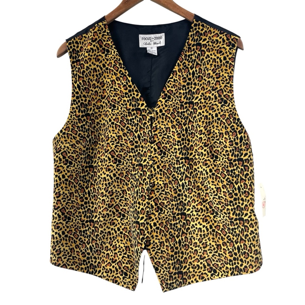 Vtg Focus2000 Leopard Print Vest 16 Black NWT Ferris Bueller Edgy Animal Rock